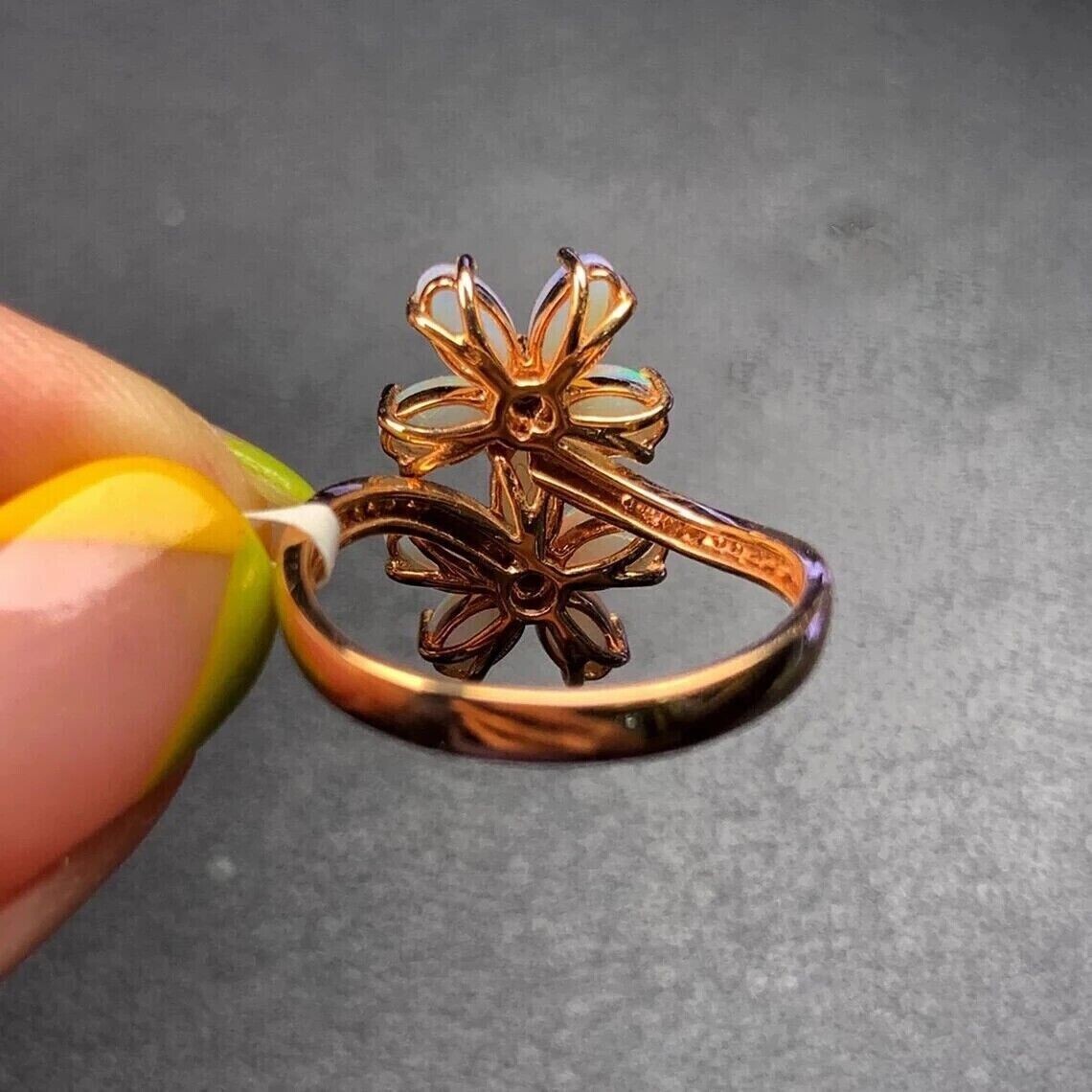 3Ct Oval Cut Simulated Fire Opal Women’s Flower Ring 14k Rose Gold Plated Silver