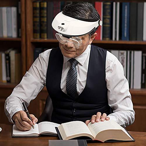 AZFUNN 1X to 6X Headband Magnifier Head Mount Magnifying Glass with LED Light