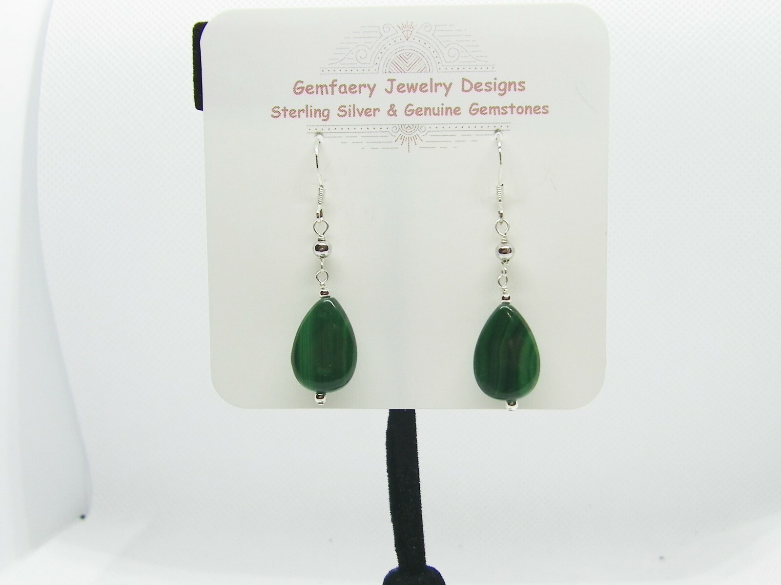 Sterling Silver Natural MALACHITE Gemstone Dangle Earrings #1272…Handmade USA
