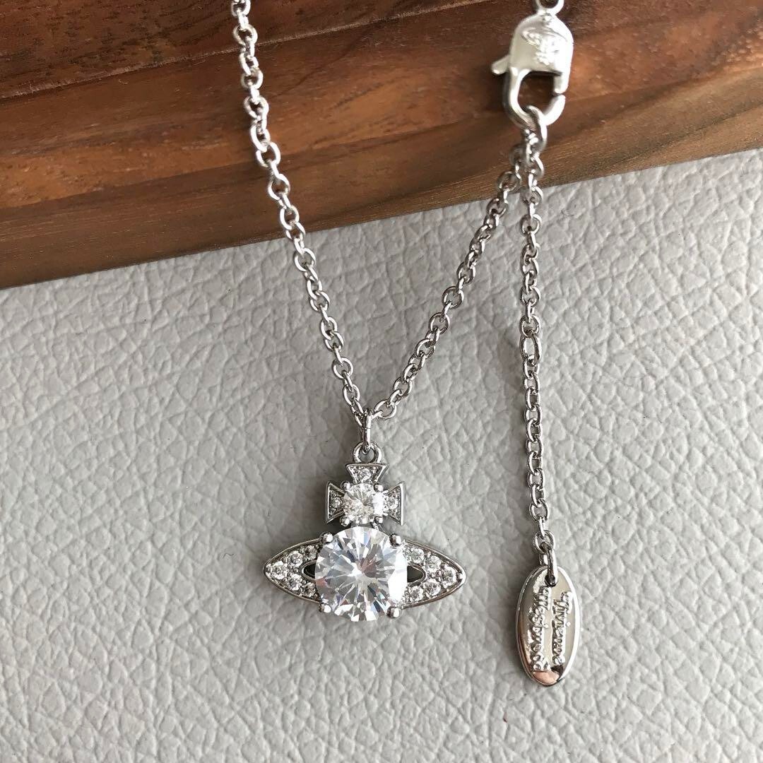Vivienne Westwood Necklace Petite Orb Rhinestone Women fashion Accessory Silver