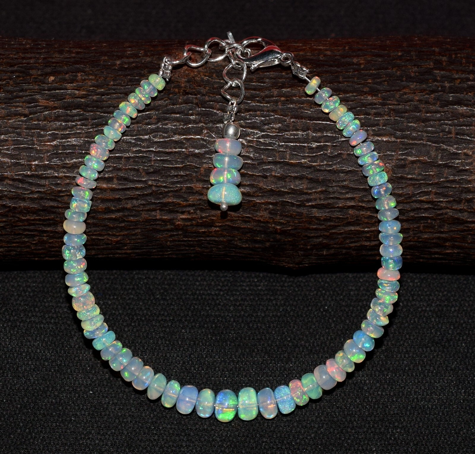 Natural Ethiopian Wello Fire Opal Gemstone Fire Beads 7.5″Bracelet F01784