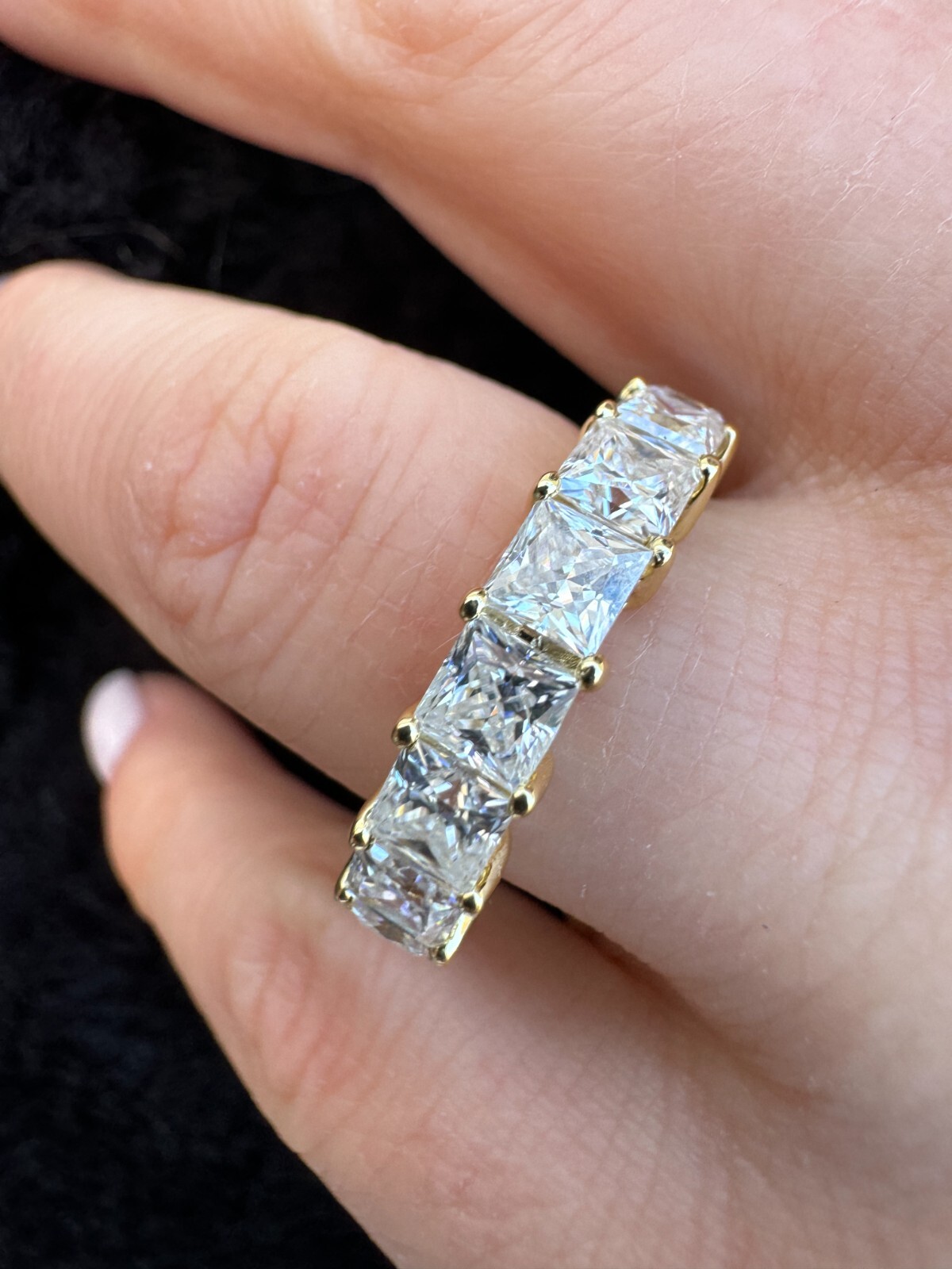 Real Princess Cut Moissanite Eternity Band Wedding Ring 14k Gold Over 925 Silver