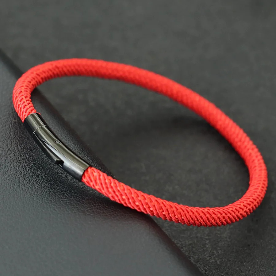 1pc Rope Bracelet Men 4mm Thread Stainless Steel Bracelets Buckle Jewelry