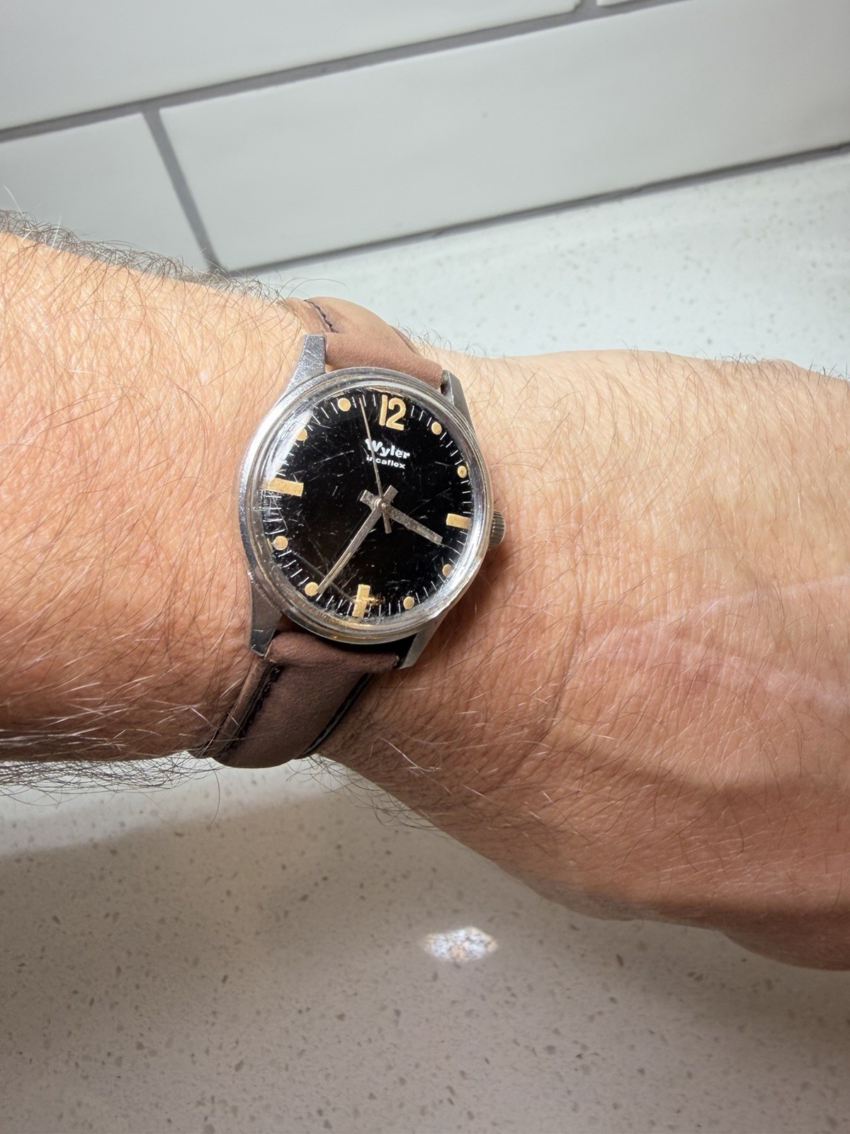 Vintage Wyler Incaflex Military Black Dial 1974-1122