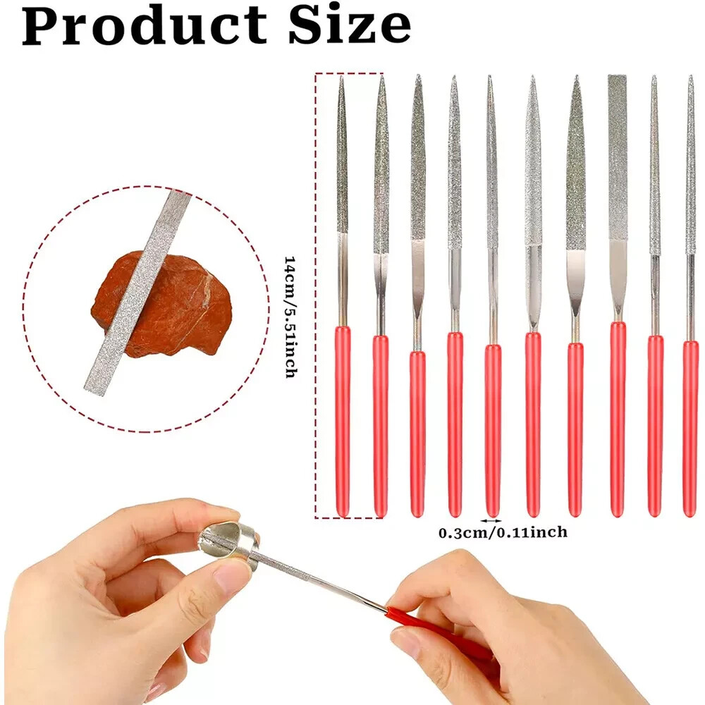 10 Piece Titanium Plated Diamond Needle Files – Gold & Silver Jewelry Tool Set