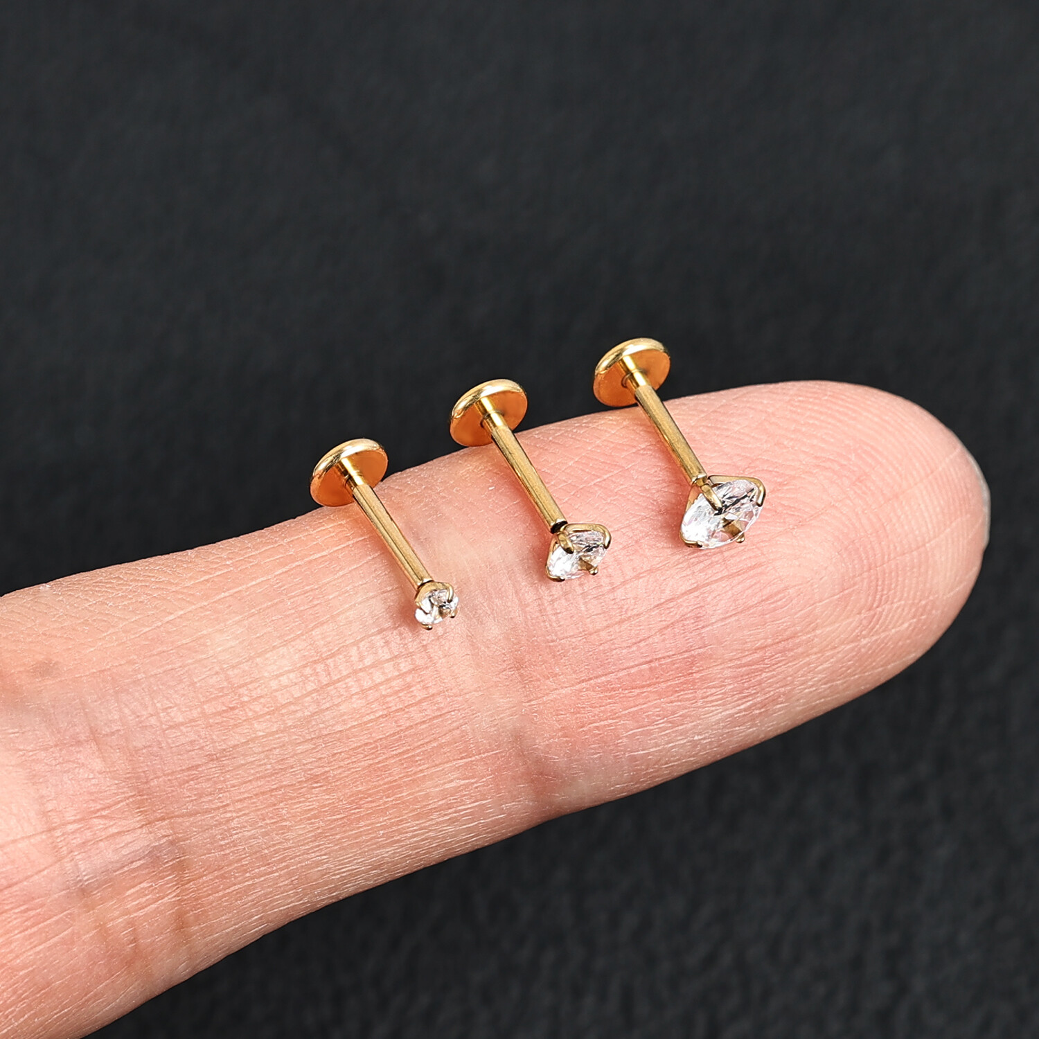 16G/18G/20G Titanium Lip Studs CZ Cartilage Earring Push in Labret Lip Piercing