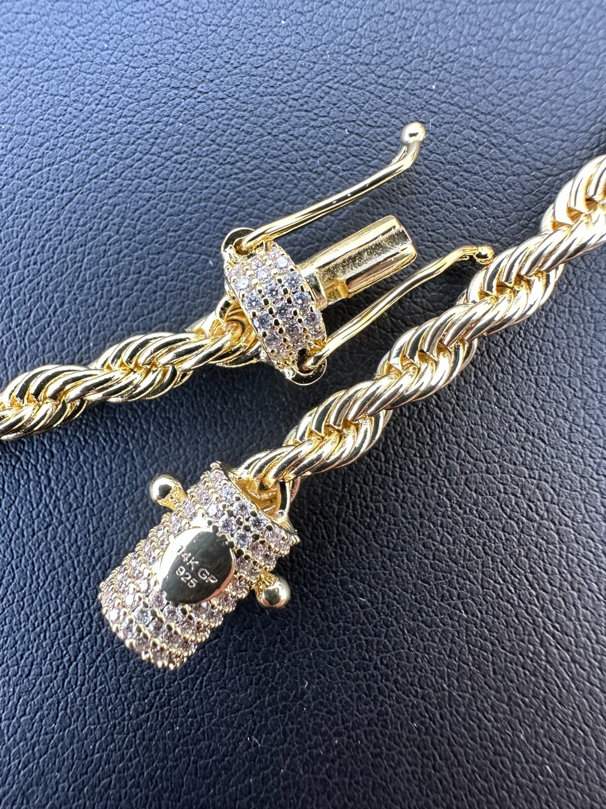 Iced MOISSANITE Clasp 14k Gold Over Stainless Rope Bracelet 4-6mm Pass Tester ✅