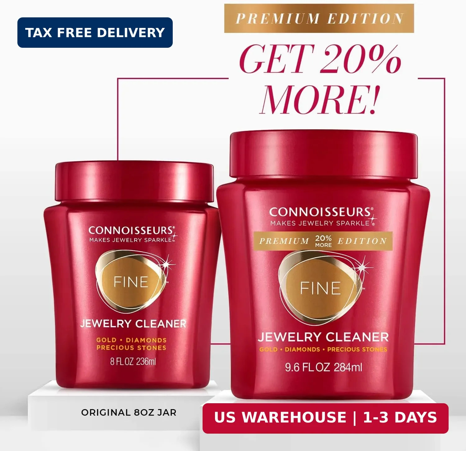 CONNOISSEURS Premium Edition Jewelry Cleaner, Value Size 9.6oz – Pick from Fine,