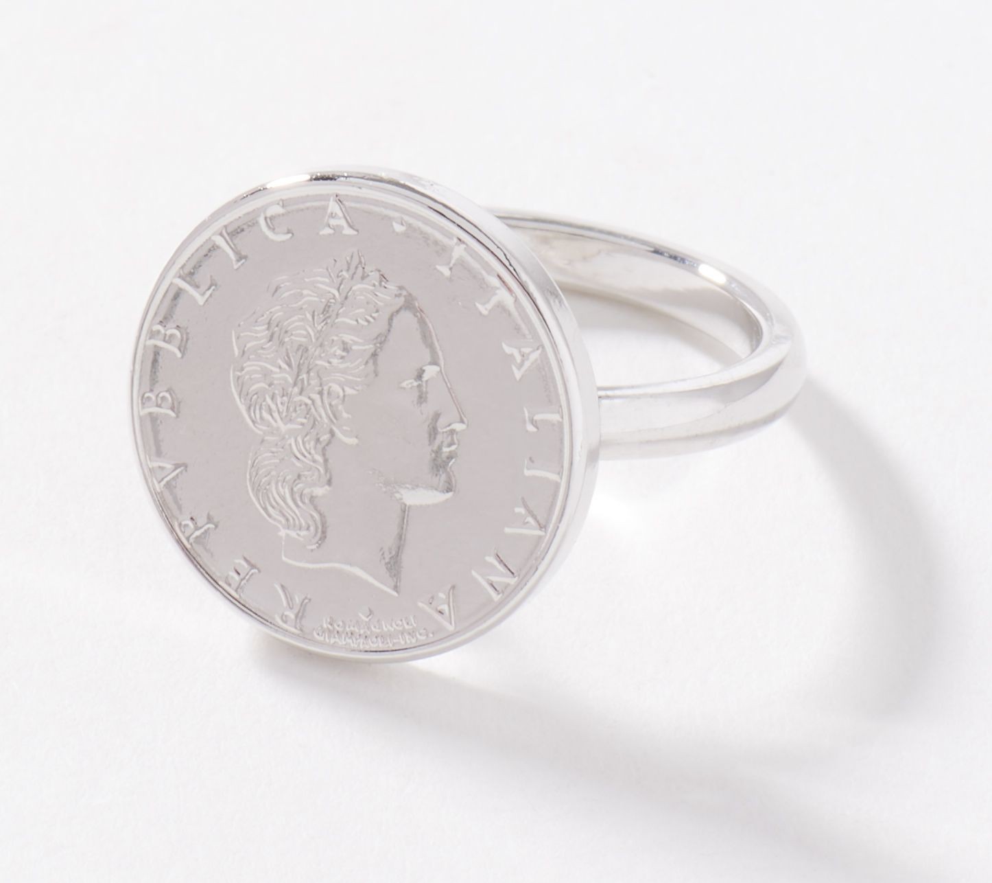 EternaGold Mini 50-Lire Coin Ring, 14K White Gold, Size 7