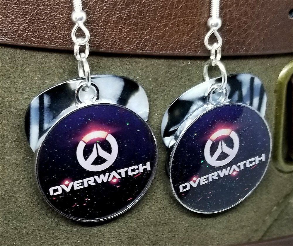Overwatch Title and Emblem Charm Guitar Pick Earrings – Pick Your Color