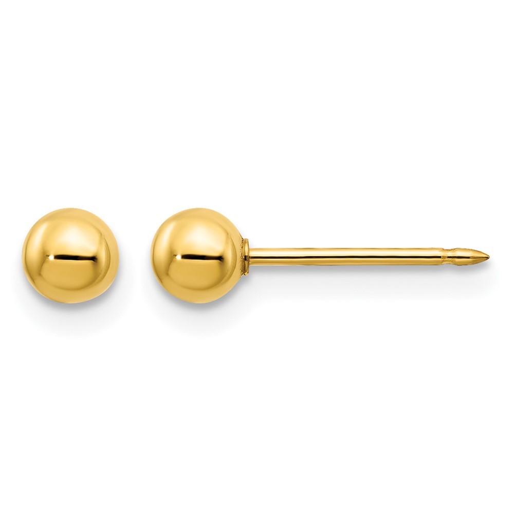 Inverness 14k Yellow Gold Polished 4mm Ball Long Post Piercing Earrings Womens