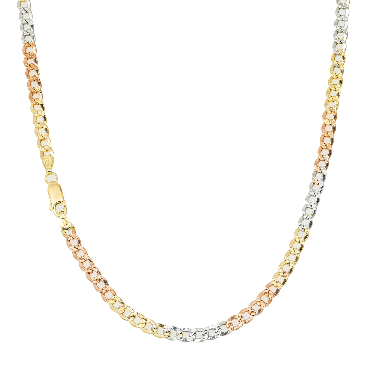 Solid Italian .925 Sterling Silver Tri-Color Cuban Chain PLUX 22″ 3.2mm 6.6g