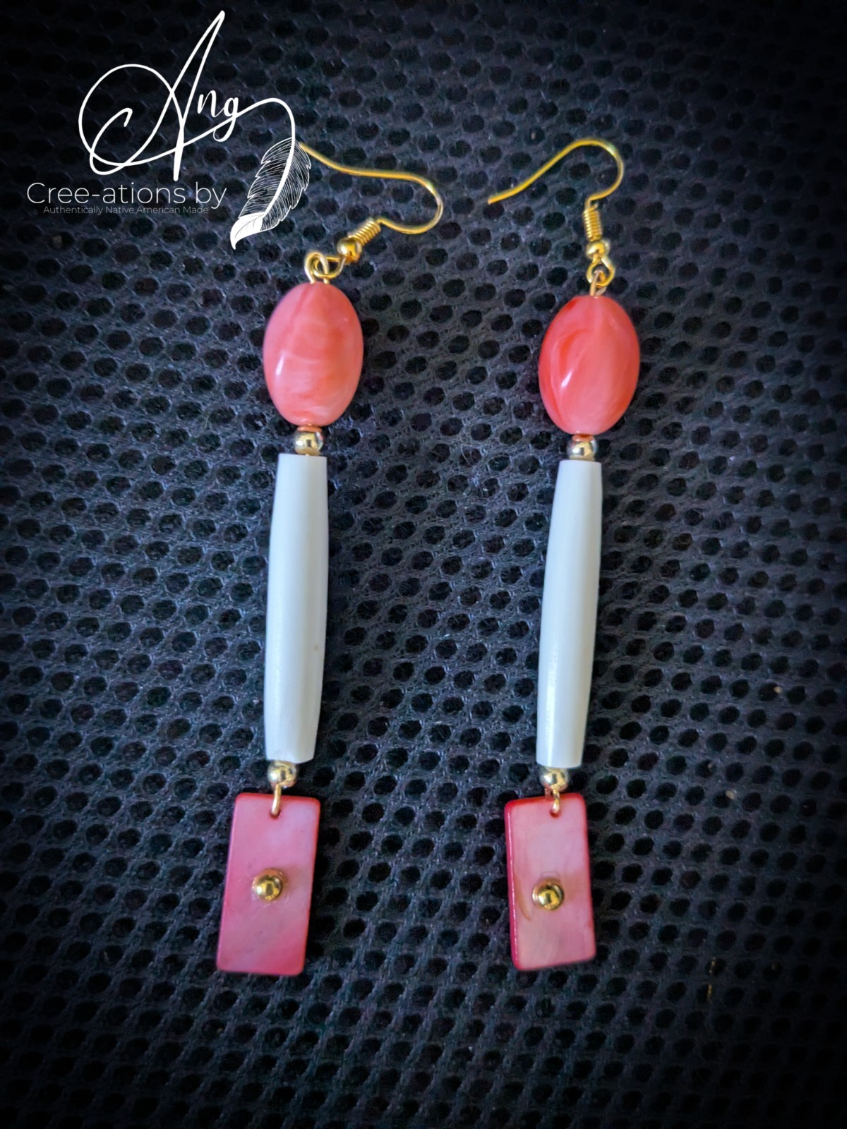 Pink Freshwater Shells Buffalo Bone Hairpipe Dangle Earrings