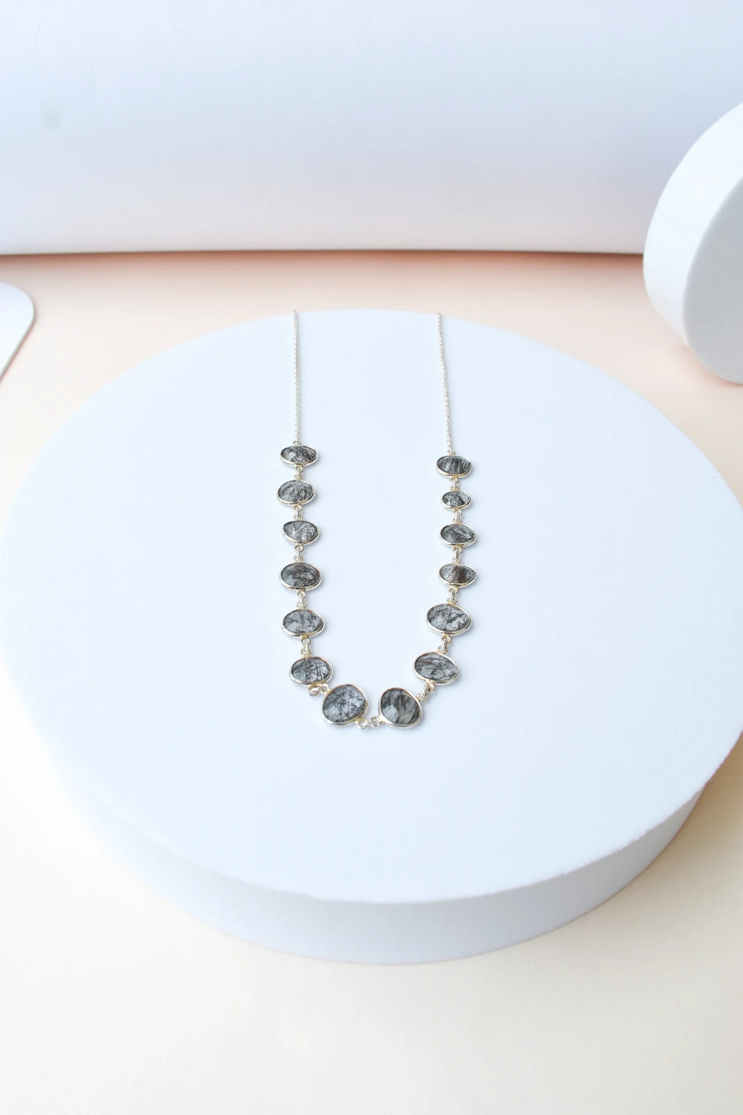 IGS Certified Black Rutilated Quartz Station Necklace, 925 Sterling Silver, Tour
