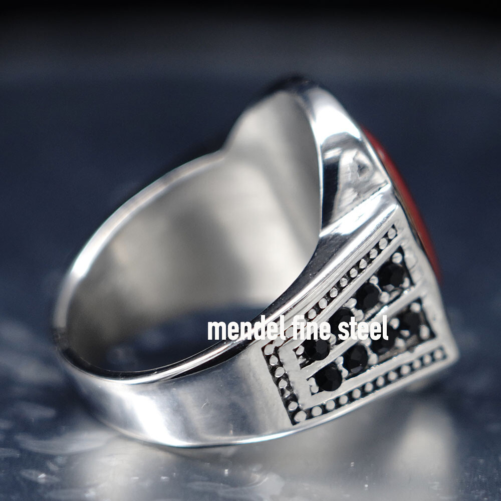 MENDEL Large Mens Gold Plated Red Coral Stone Ring Size 7 8 9 10 11 12 13 14 15