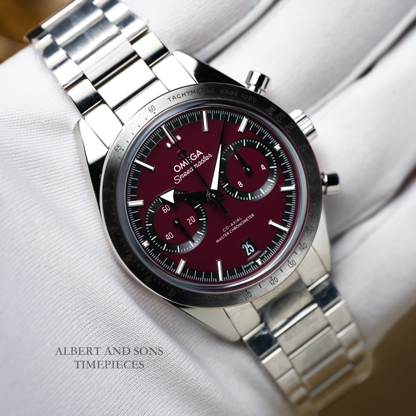 Unworn 2026 Omega SPEEDMASTER ’57 Chronograph Burgundy Red Dial Complete Set