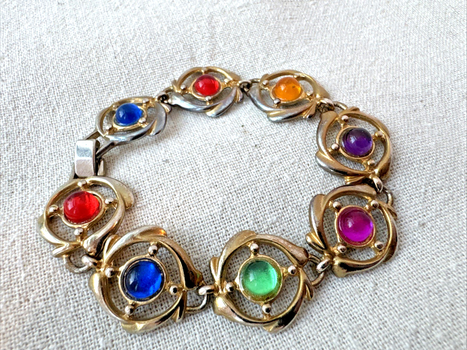 Vintage Fruit Salad Jelly Multicolor Gems Western Cabochons Bracelet 1960s boho