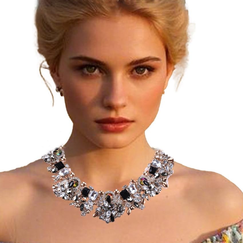 Crystal Rhinestone Chunky Statement Choker Collar Necklace
