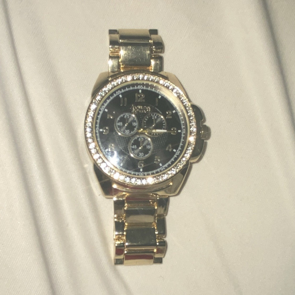 Geneva Women’s Dress Quartz Watch Gold-Tone Bracelet Black Dial Arabic