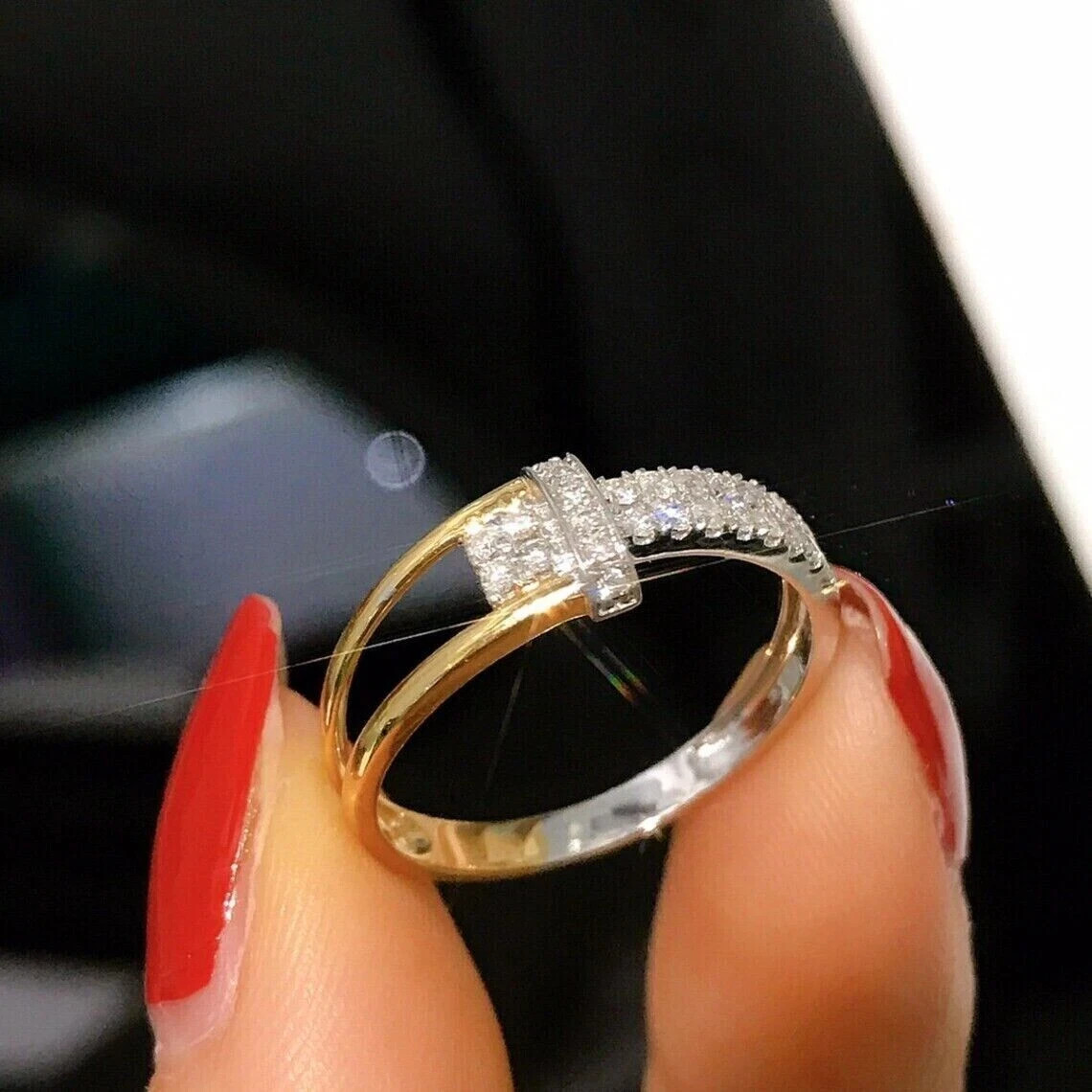 0.90 Ct Lab Created Unique Design Wedding Band 14K Two-Tone Gold Plated