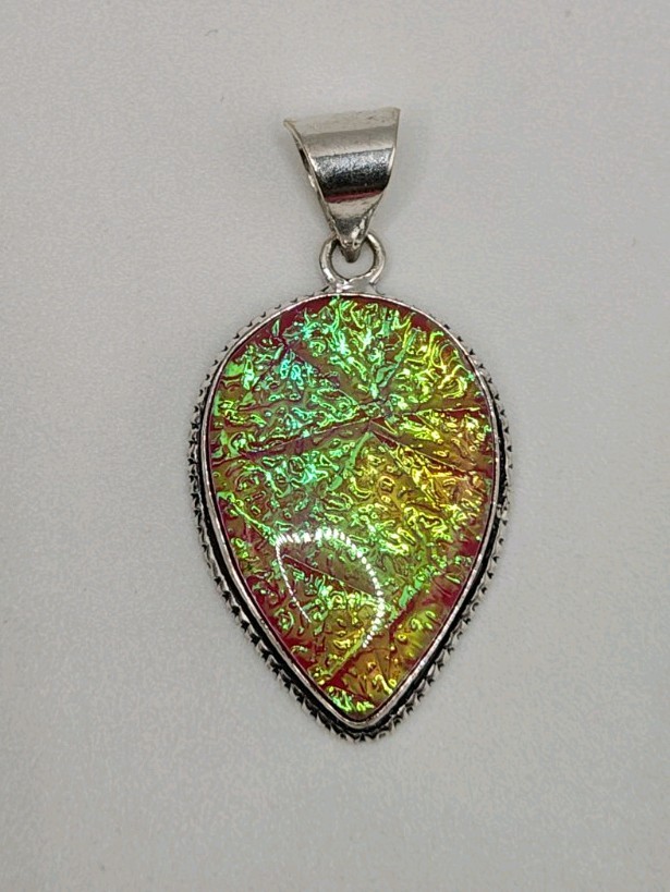 Silver Plated Australian Triplet Opal Hot Pink Yellow Green Pear Shape Pendant