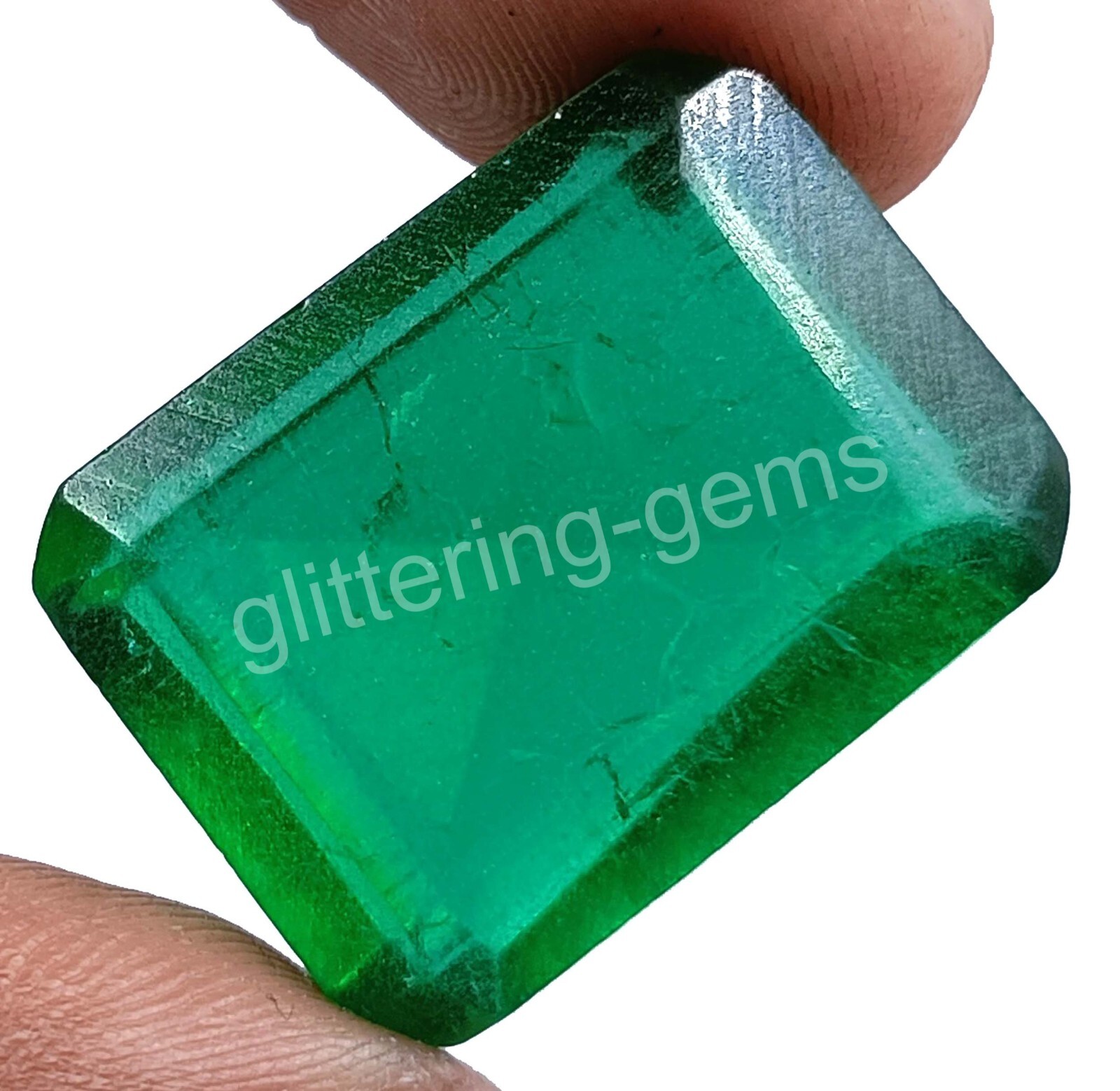 36.5 Ct Certified Zambia Green Emerald Natural Emerald Cut Gemstone 25P