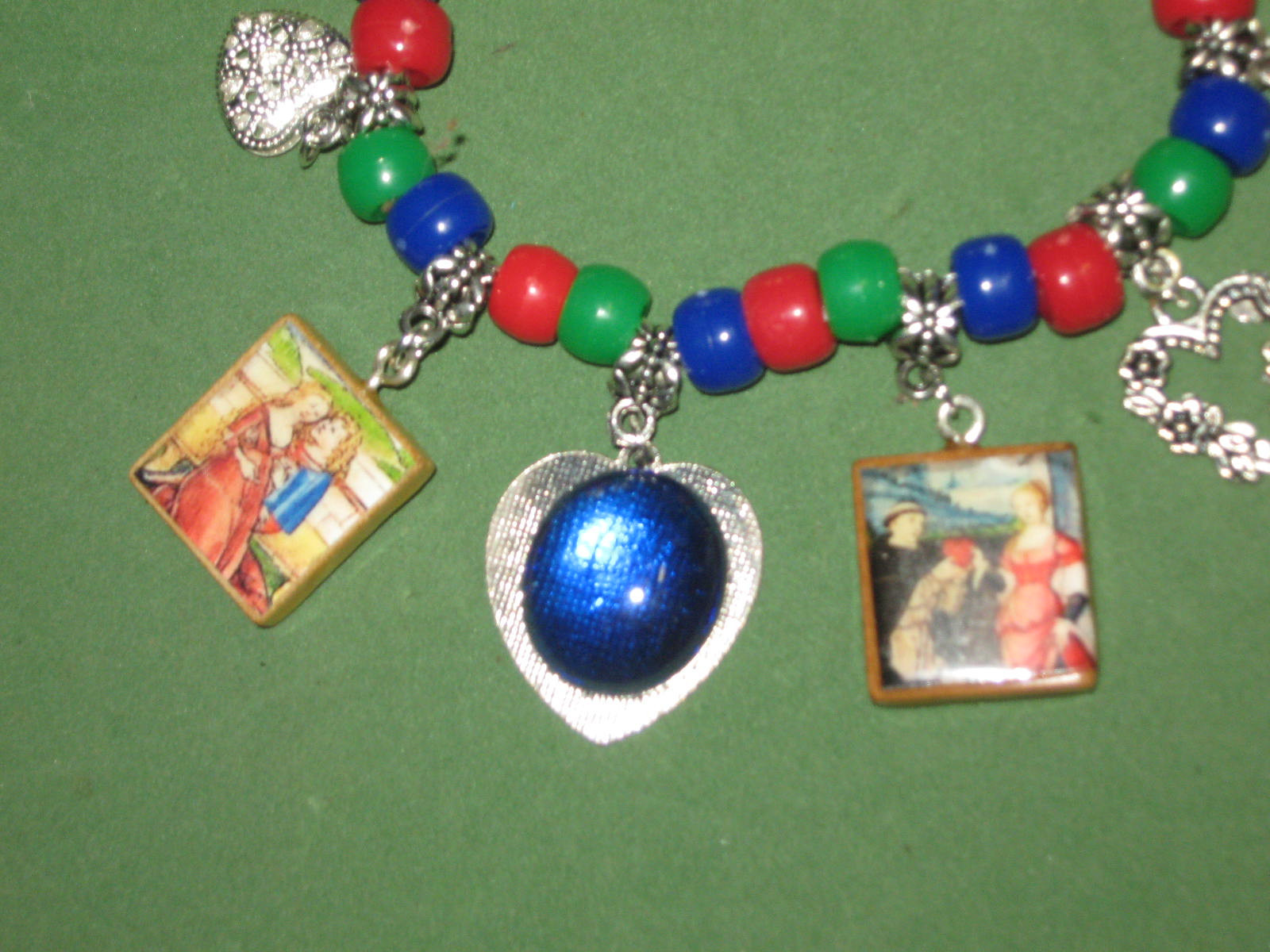 “COURTLY LOVE”- ALTERED ART BEADED CHARM BRACELET-ELASTIC BAND