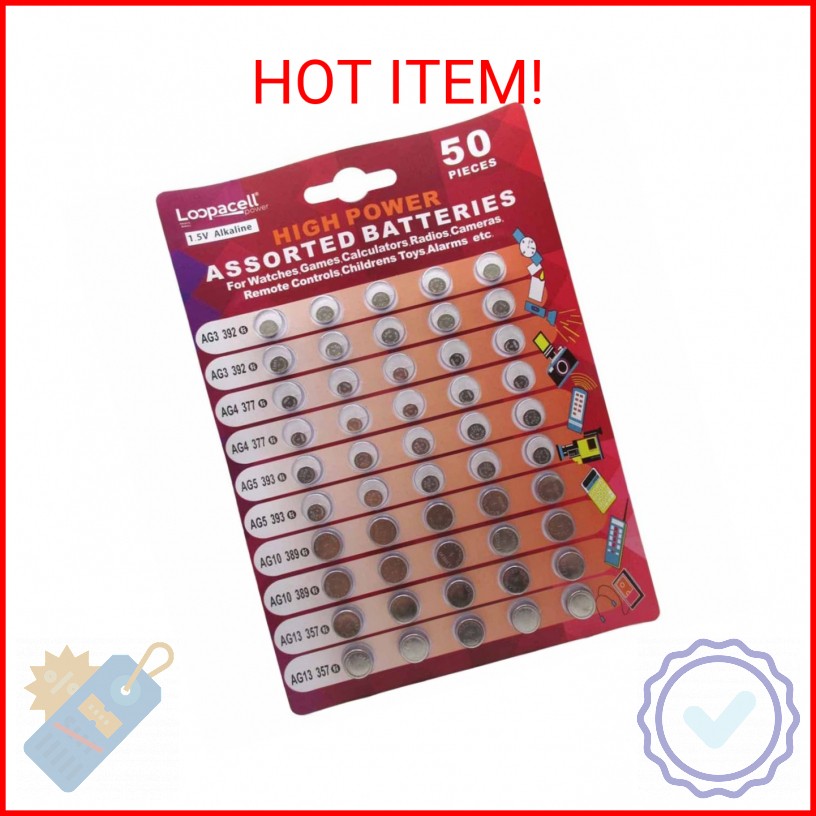 Loopacell High Power Super Alkaline Button Cell Assorted 1.5V Battery AG3/LR41 A