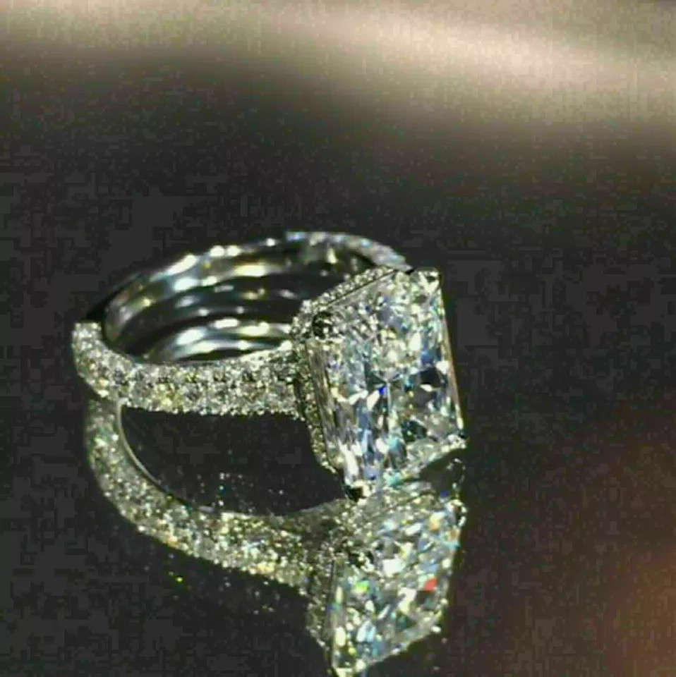 4Ct Radiant Lab Created Diamond Women’s Engagement Ring 14K White Gold Plated