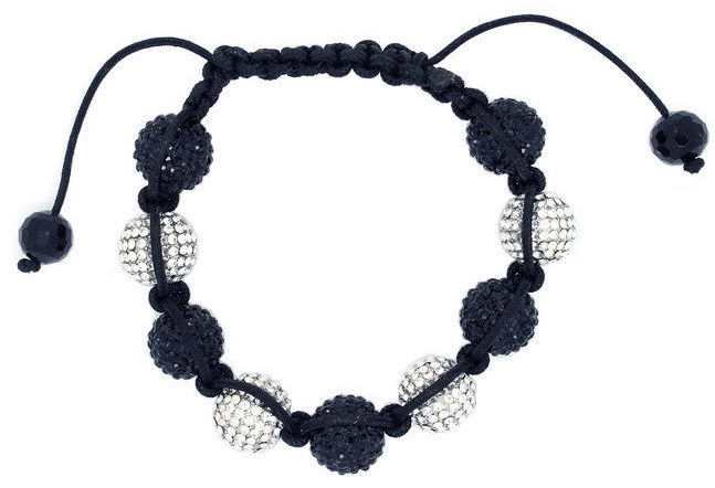 Shamballa-Style Bracelet w/ 9 Alternate B&W Crystal Disco Balls (approx 15mm)