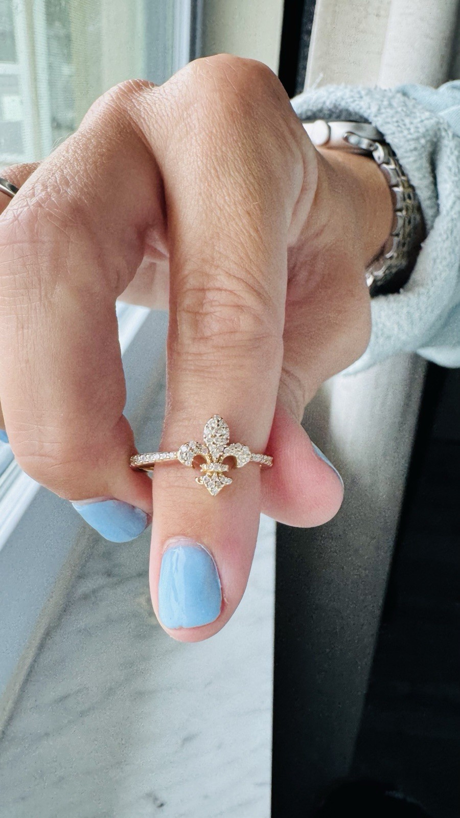 Bomb Party – .925 Sterling Silver Gold Plated Pavé CZ Band Size 9 Fleur-de-Lis
