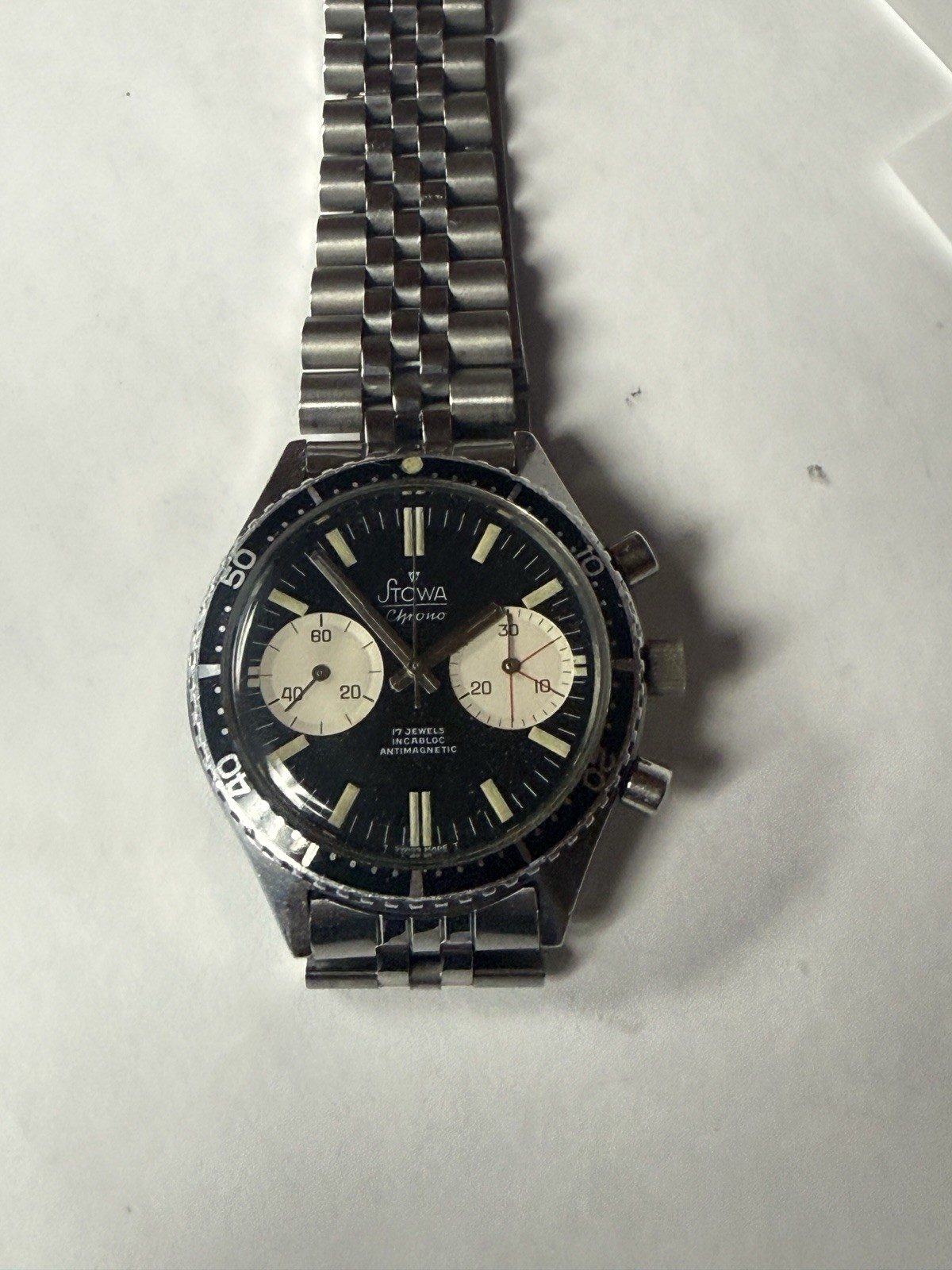 Vintage1968 Stowa Big Eye Chronograph Panda Valjoux 7733 Movement