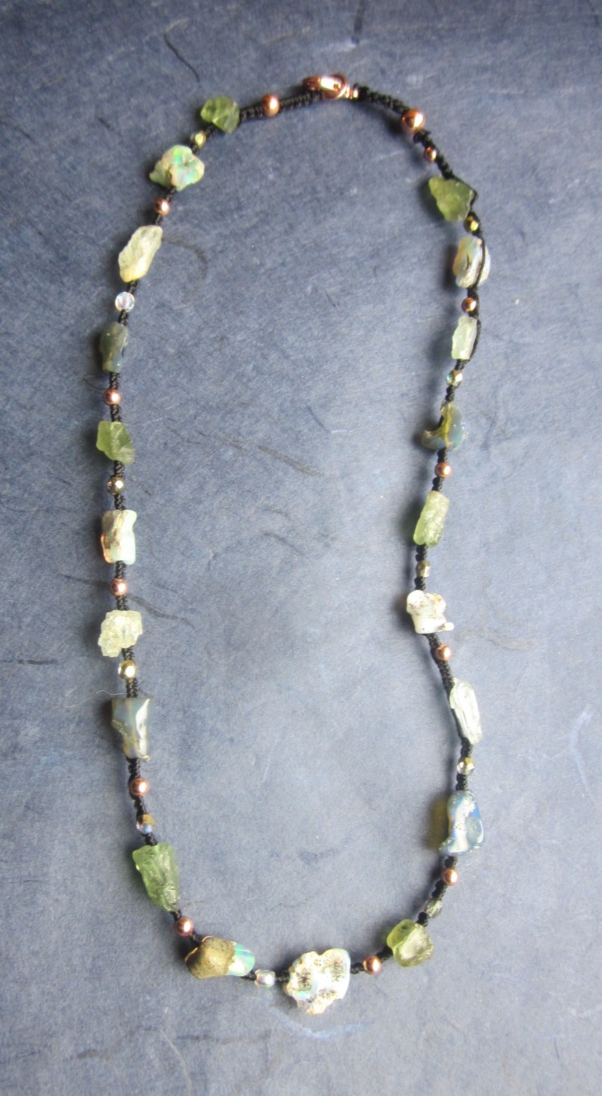 Necklace Black Ethiopian Fire Welo Opal Apatite Aquamarine Copper Raw Heals GIFT