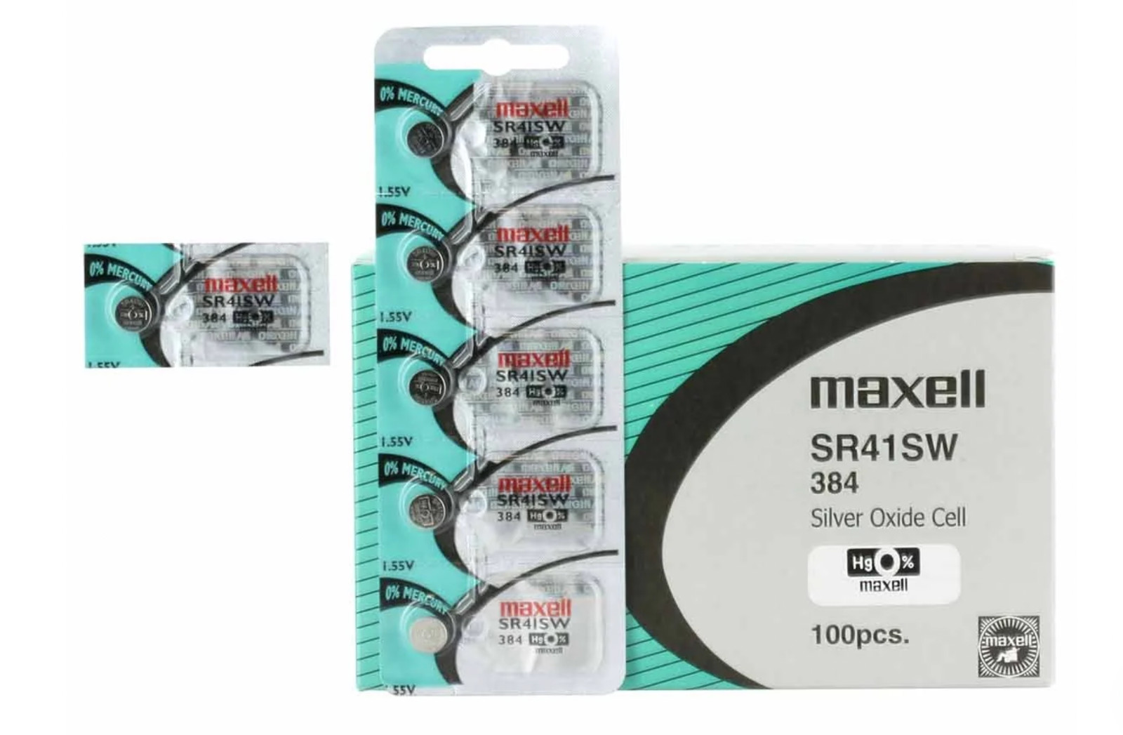 Maxell 384 (SR41SW) 1.55V Silver Oxide Watch Batteries – Pack of 100 Batteries