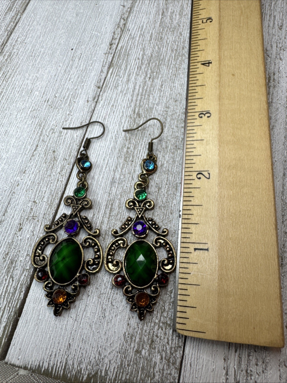 Goldtone Chandelier Green, Purple, Orange, Blue, & Red Fashion Earrings