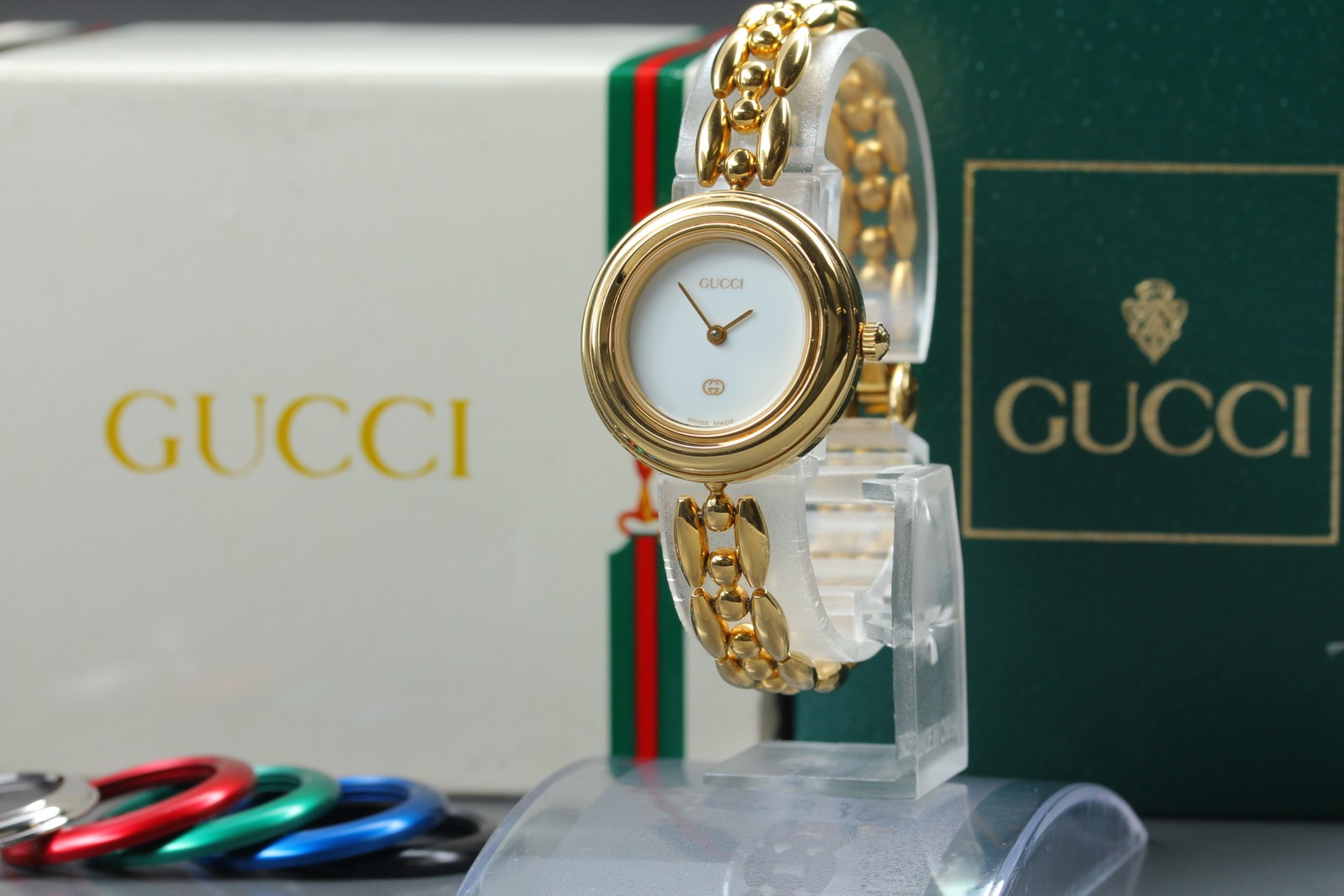 GUCCI Change Bezel 1100L 6 Colors 26mm Gold Quartz Women’s Watch w/Box Paper