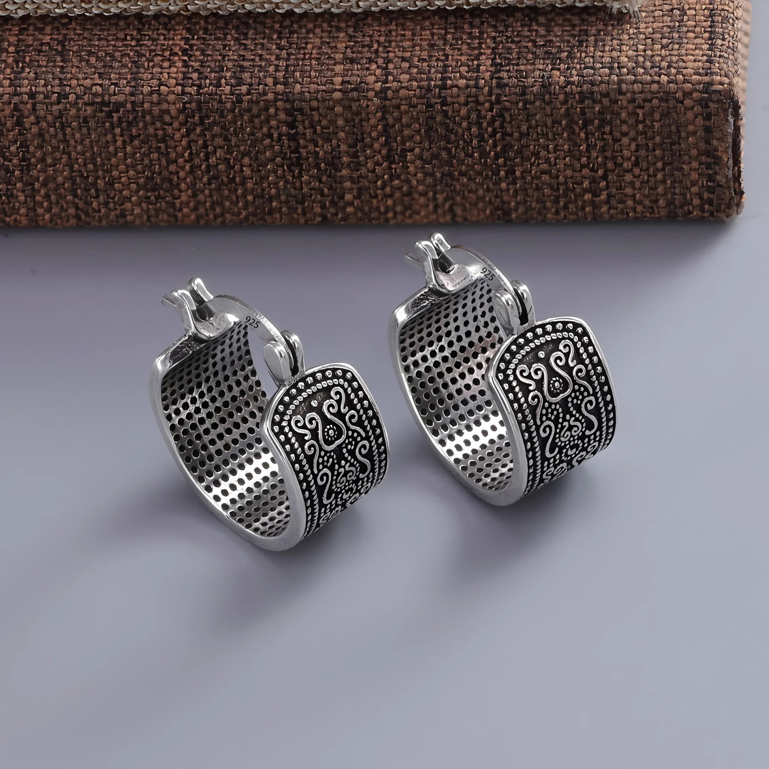 925 Sterling Silver Texture Flower Earrings For Women Gothic Trendy Simple Retro