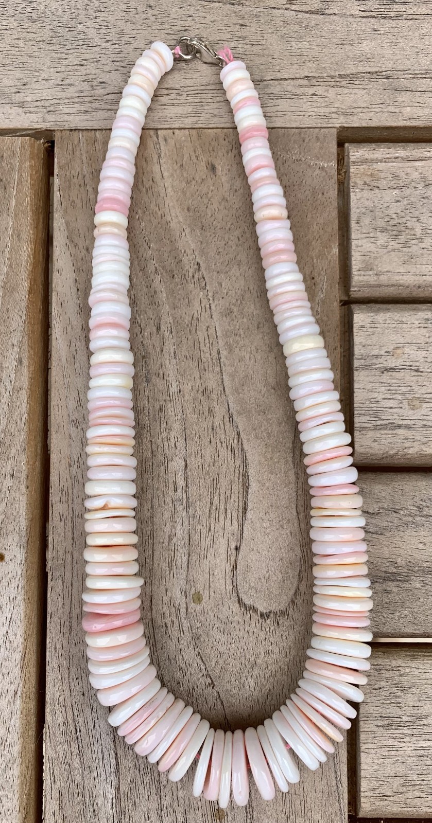 Pink, Peach, Cream and White Conch Large Beaded Shell Necklace, Just Made