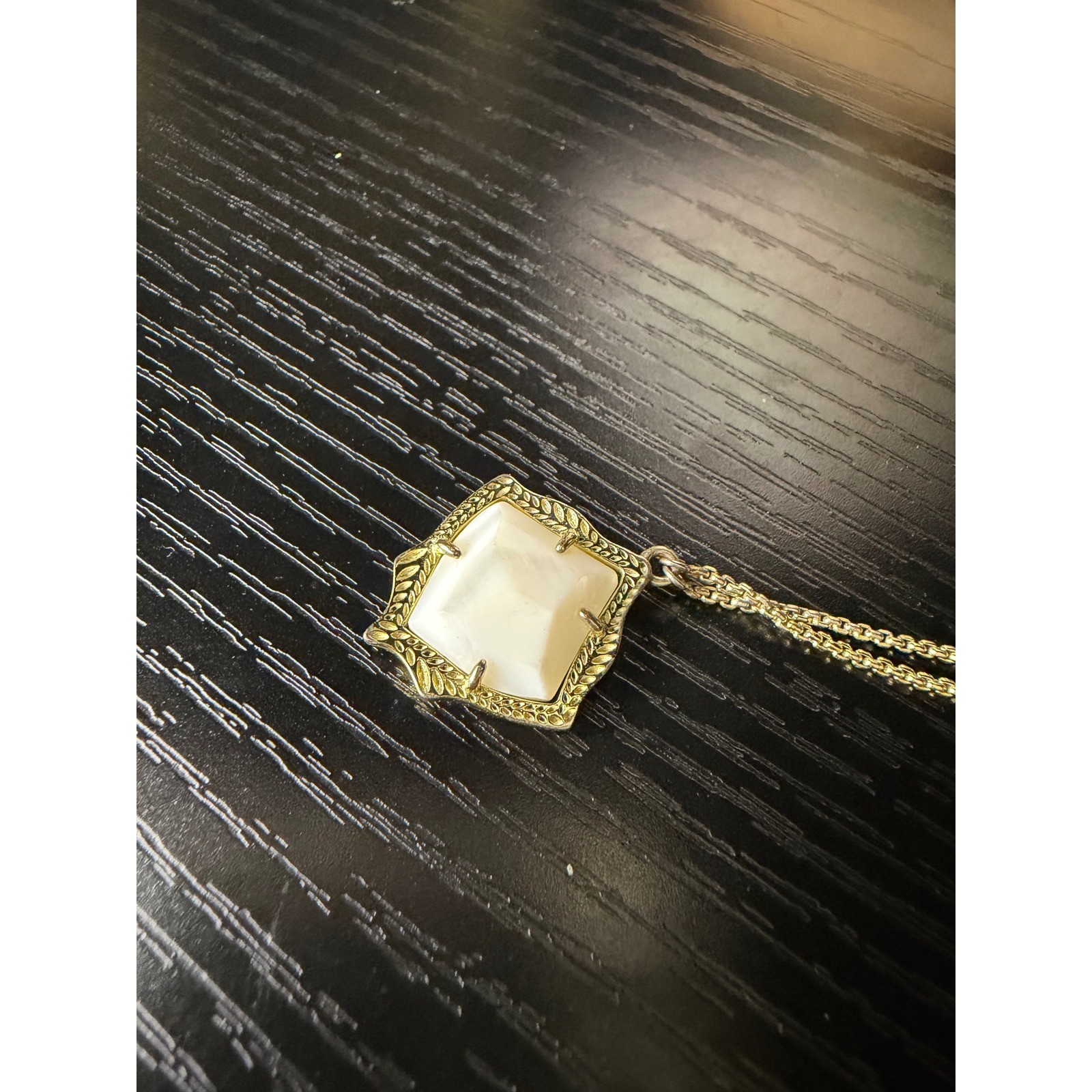 White Mother of Pearl Gold Tone Adjustable Slider Necklace
