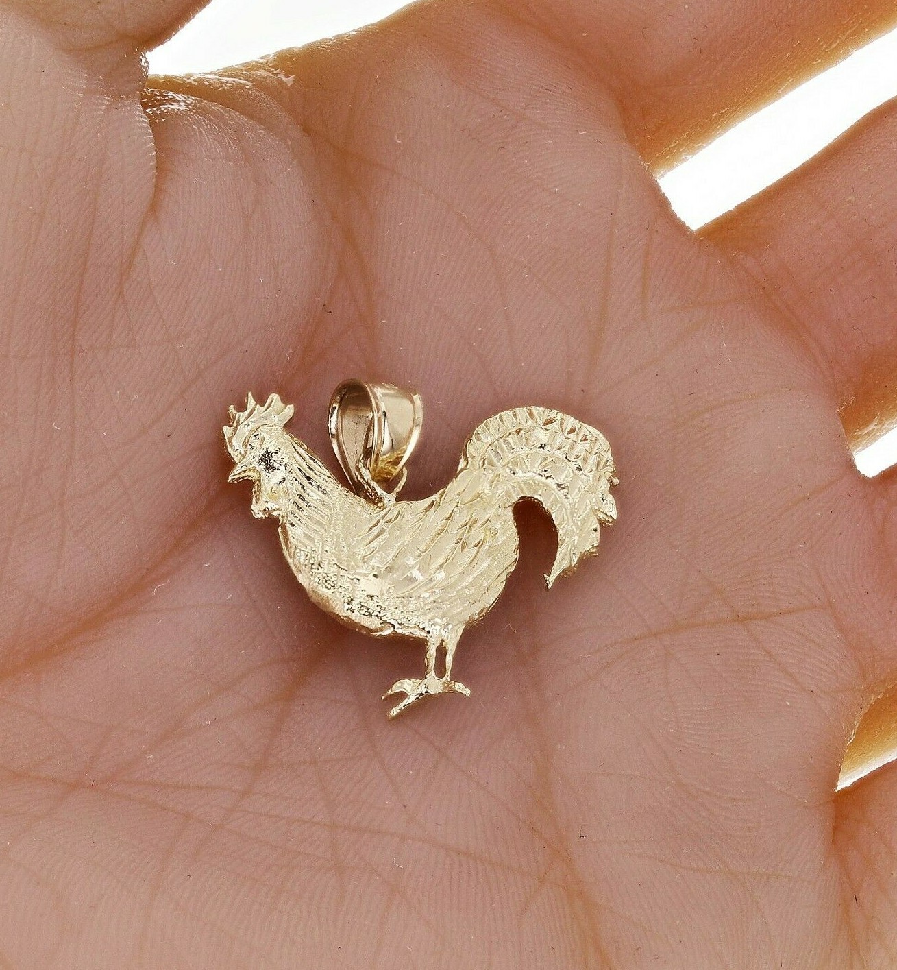 10k Yellow Gold Diamond Cut Rooster Cock Chicken Bird Charm Pendant 2.4 grams