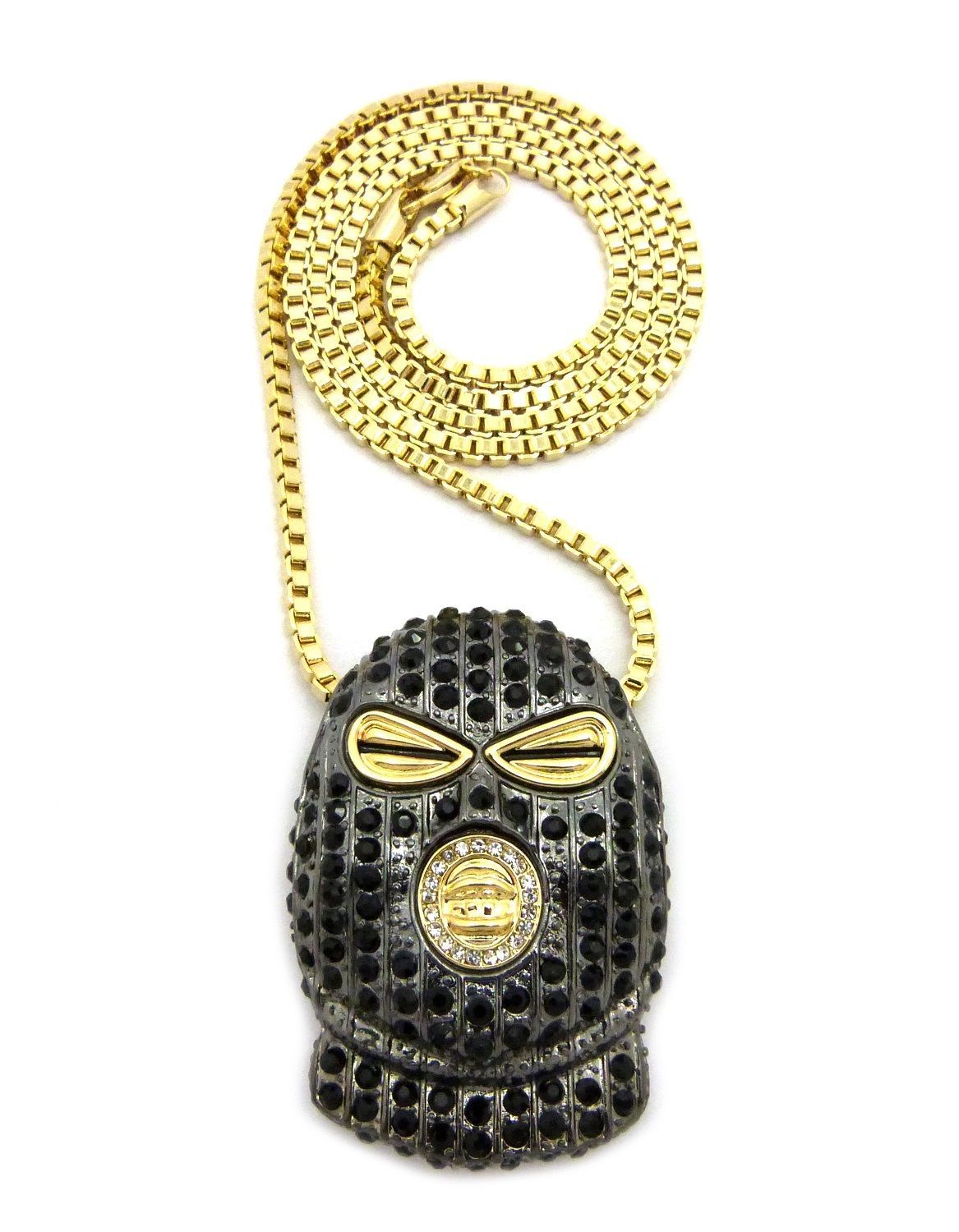 Hip Hop Iced Black Goon Mask Man Pendant W/ 30″ BOX, CUBAN Chain Necklace