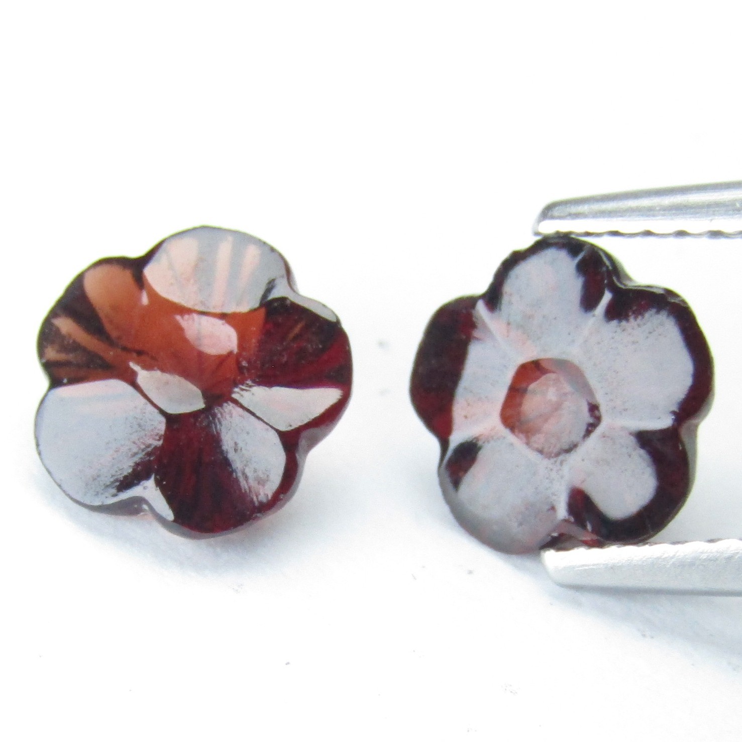 3.78Cts Nice Natural Almandine Garnet 7.8mm Flower Shape Carving Matching Pair