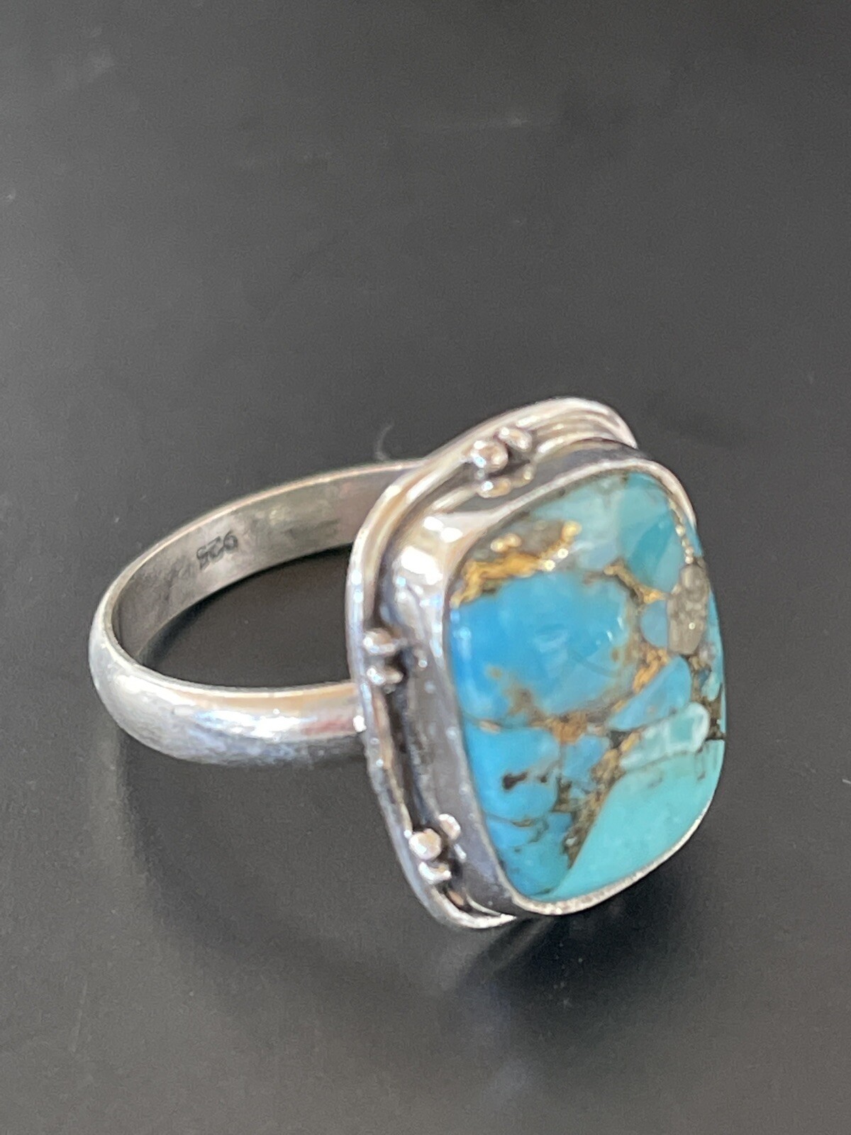 Native Mohave Navajo Sterling Silver Blue Turquoise Ring Size 7 Set 11420