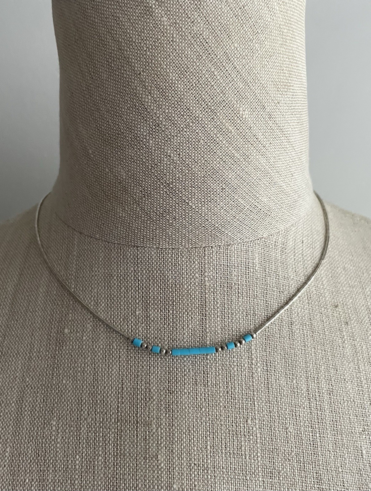 Vintage Turquoise Liquid 925 Sterling Silver Choker Necklace 15”