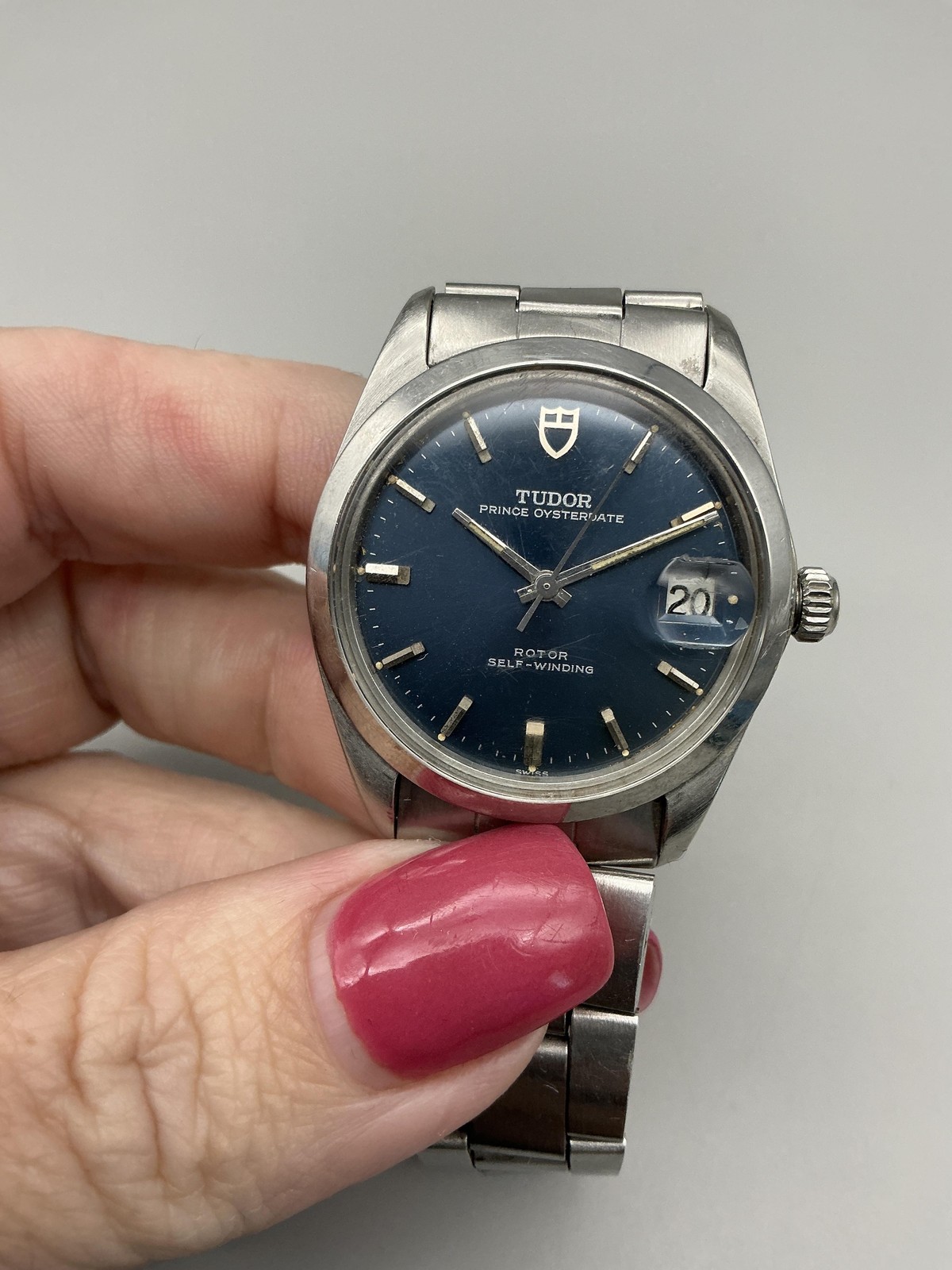 Vintage Tudor Prince Oysterdate Mens Watch 33mm Blue Dial Oyster Automatic 7.5″