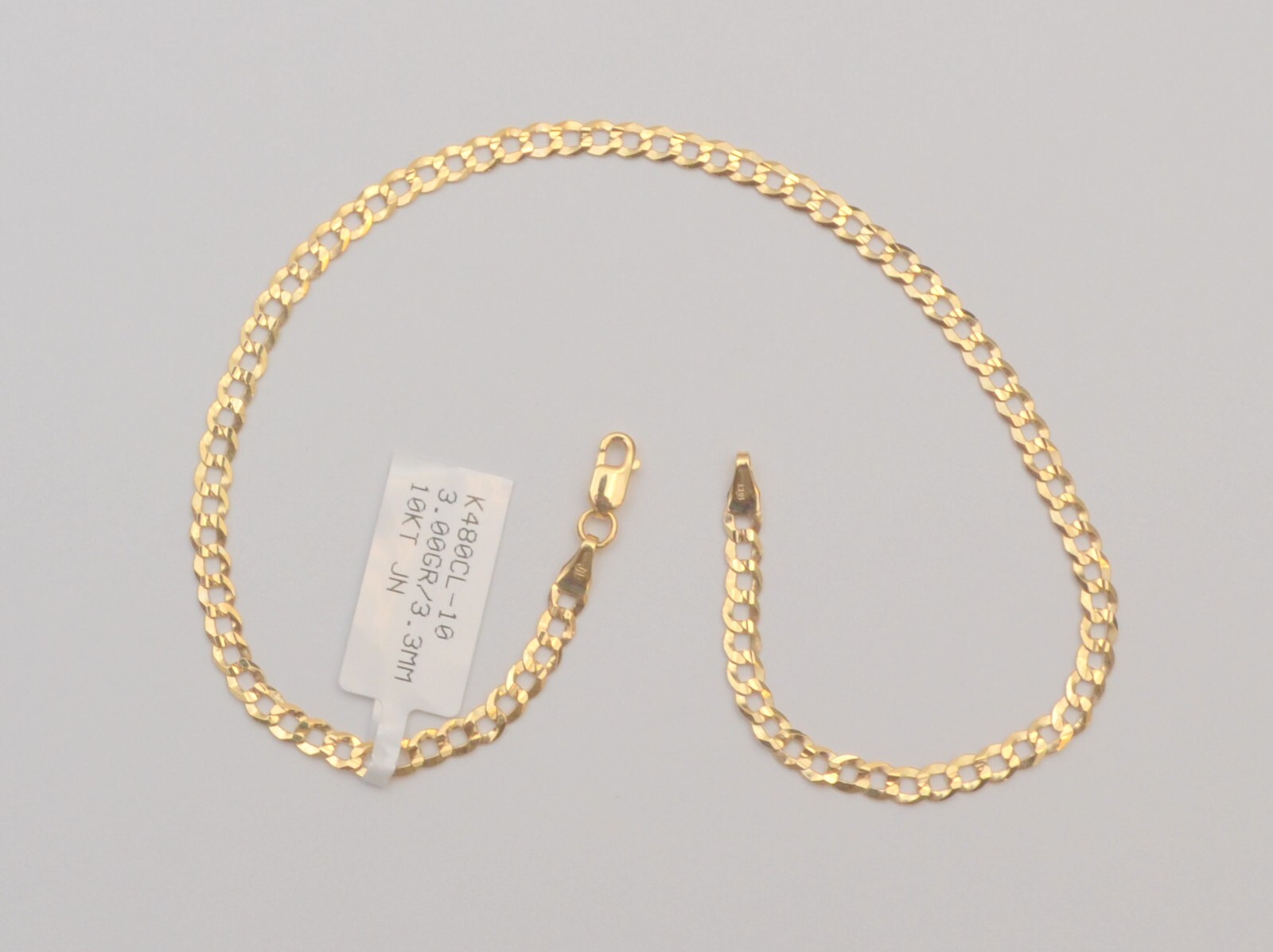 Gold chain 10k solid yellow cuban curb link anklet bracelet 10 in 3.3 mm 3.0 gr