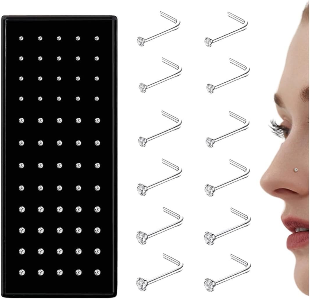 Versatile 60pcs Stainless Steel Nose Stud Rings – 1.5mm to 2.5mm for Daily Wear