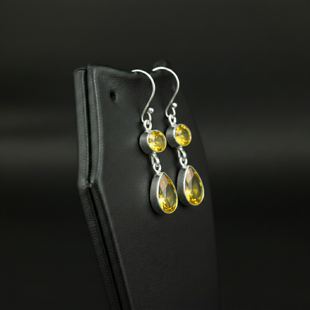 Citrine Gemstone 925 sterling silver handmade Dangle Drop Earrings 1.90″