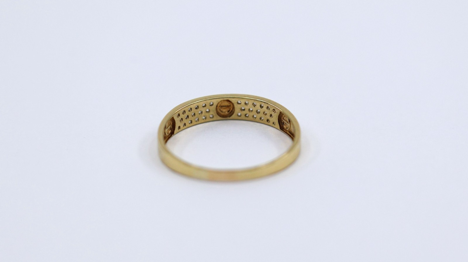14K Solid Yellow Gold CZ Pave Womens Stackable Band Ring Screw Motif – Size 8.25