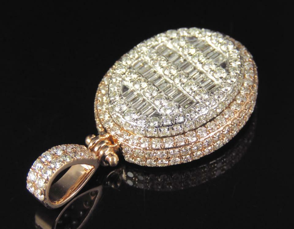 1.69 ct Round Baguette Cubic Zirconia mens Oval Pendant Free Stud 925 Silver